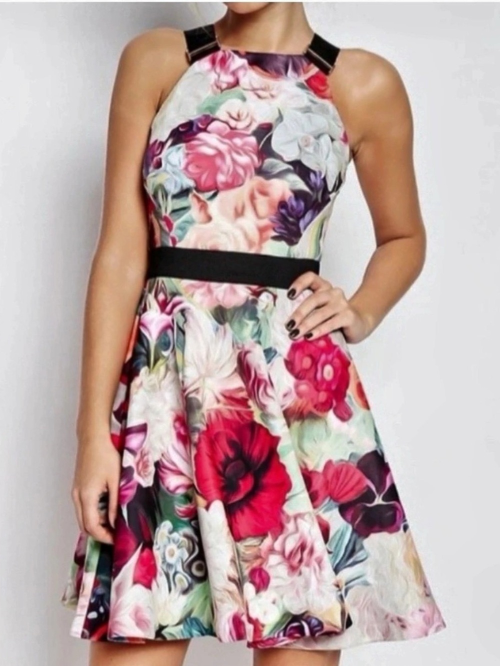 Ted Baker Jimena Black Metallic Trim Skater Dress Jimena Floral Mini Dress Pink